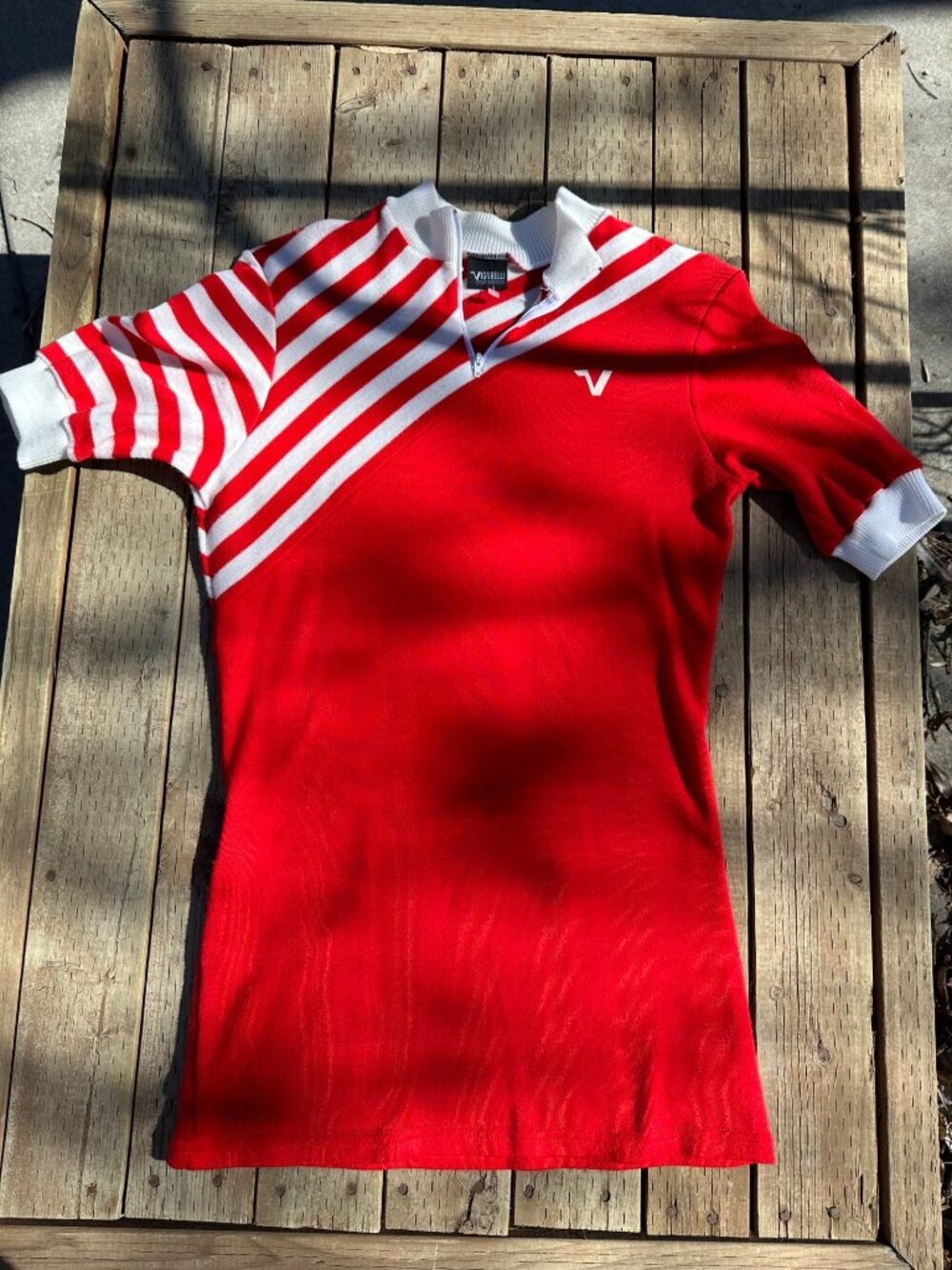 80s Vigorelli Knit Sportwear Bike Jersey Short Sleeve Red White Patch Pocket X3